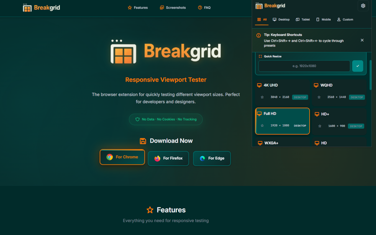Breakgrid Popup with preset selection